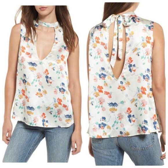 Tularosa Evie V Neck Cutout Floral Satin Tank XS - Picture 1 of 9